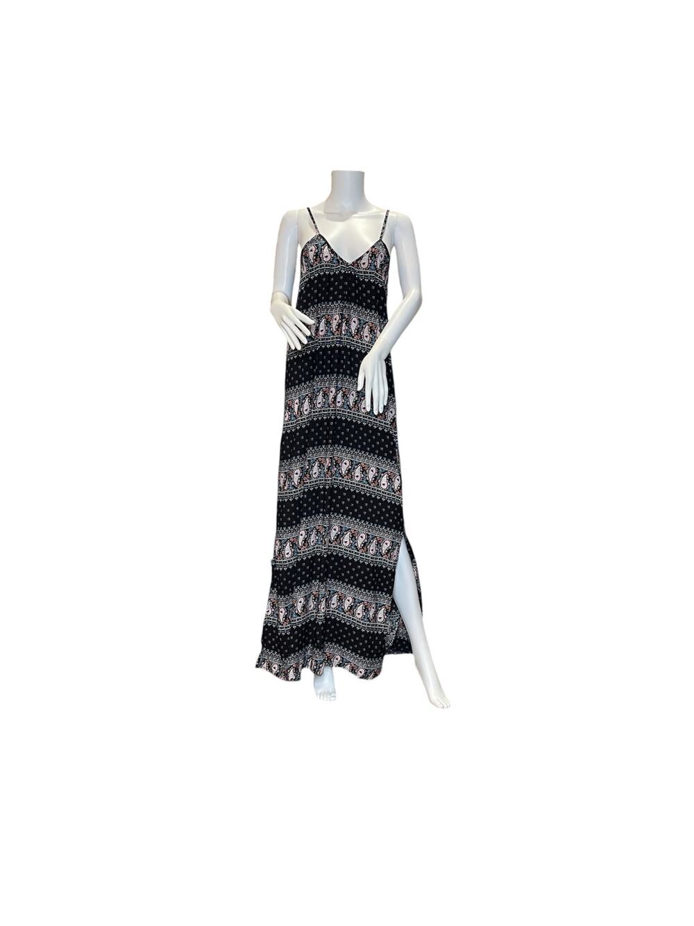 New Raindrops Papillon Multicolor Boho V-Neck Maxi Dress, Sleeveless, Medium